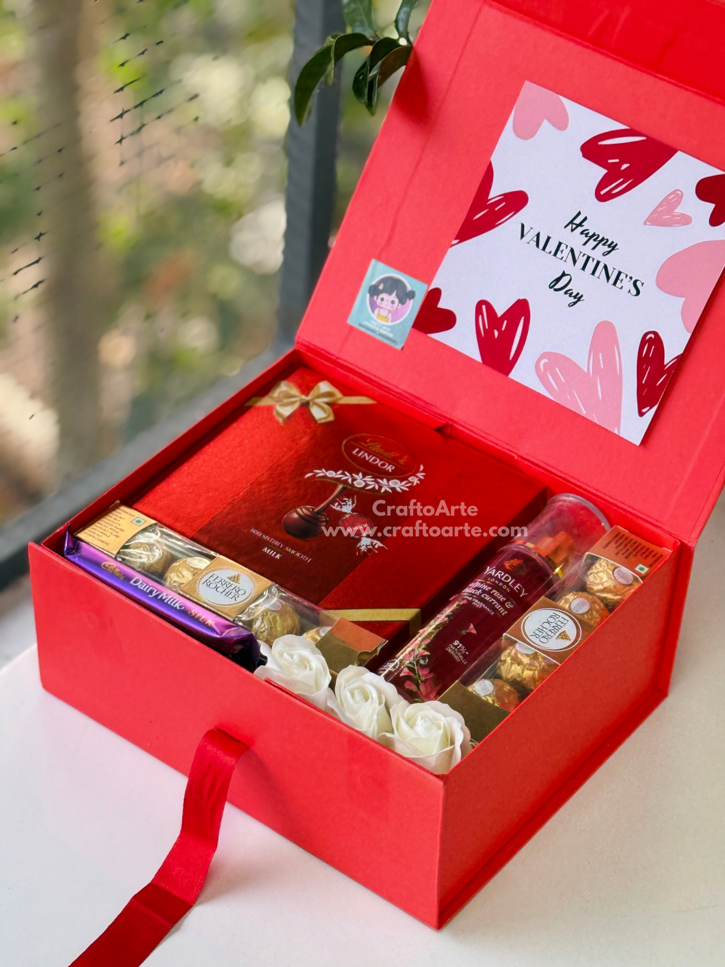 Luxury Valentine’s Day Gift Hamper Box with Chocolates, Roses & Body Mist