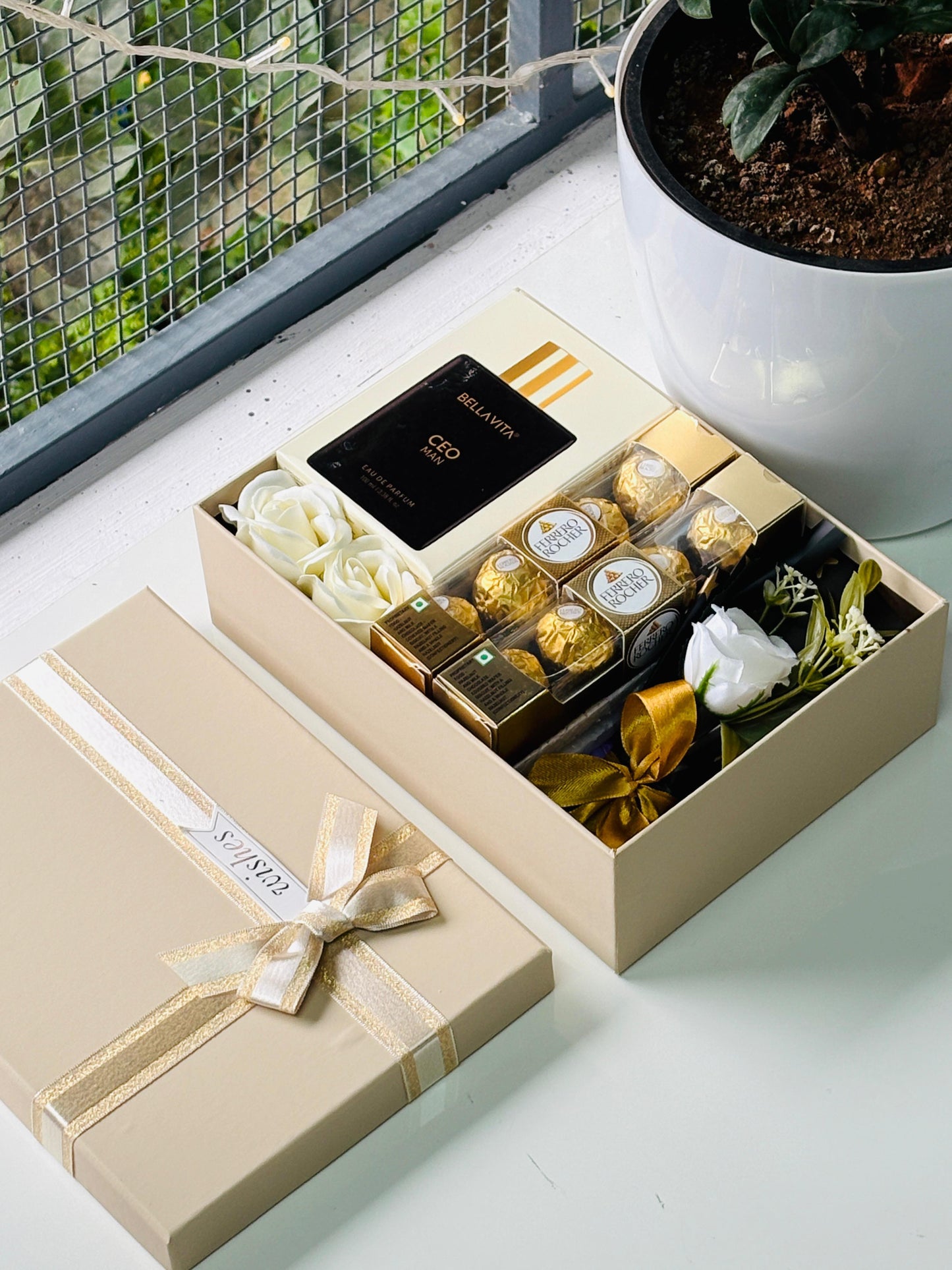 Luxury Gold Chocolate Gift Box with Premium Chocolates & Elegant Floral Touch