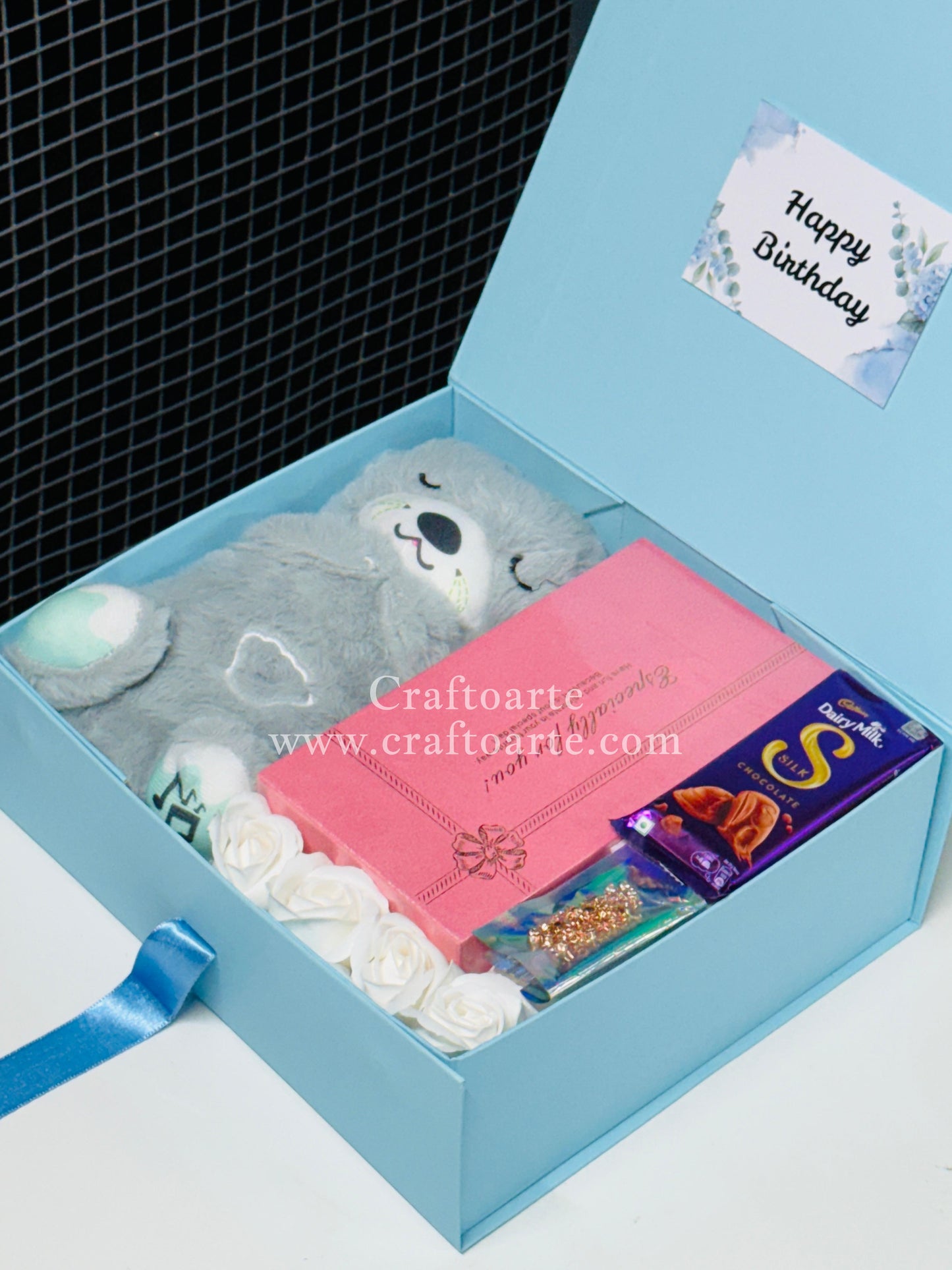 Luxury Birthday Surprise Gift Hamper with BreathingTeddy, Chocolates & Greeting Card