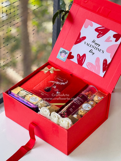 Luxury Valentine’s Day Gift Hamper Box with Chocolates, Roses & Body Mist
