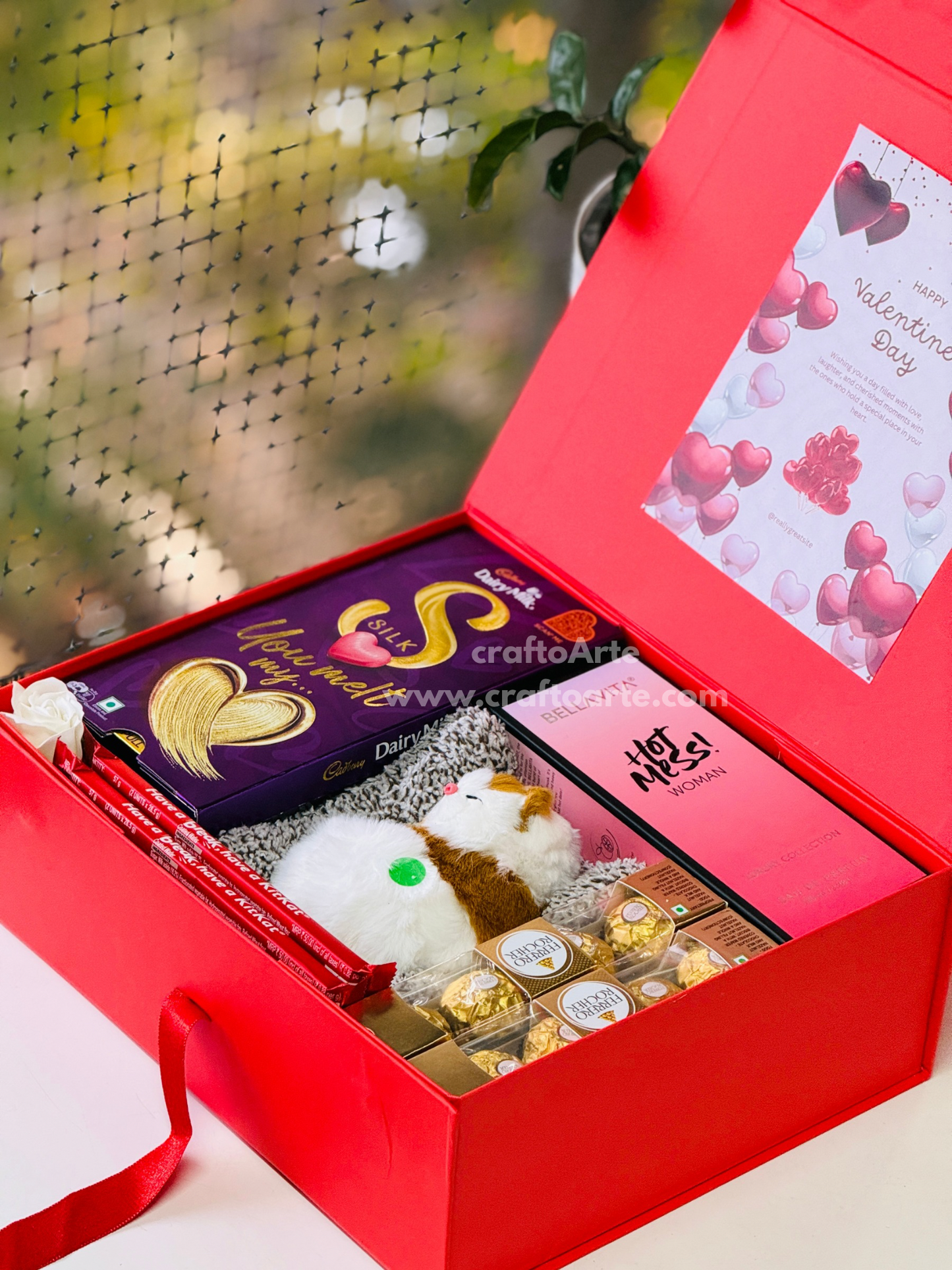 Premium Valentine’s Day Gift Hamper Box with Perfume, Chocolates & Soft Plush Toy