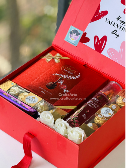 Luxury Valentine’s Day Gift Hamper Box with Chocolates, Roses & Body Mist