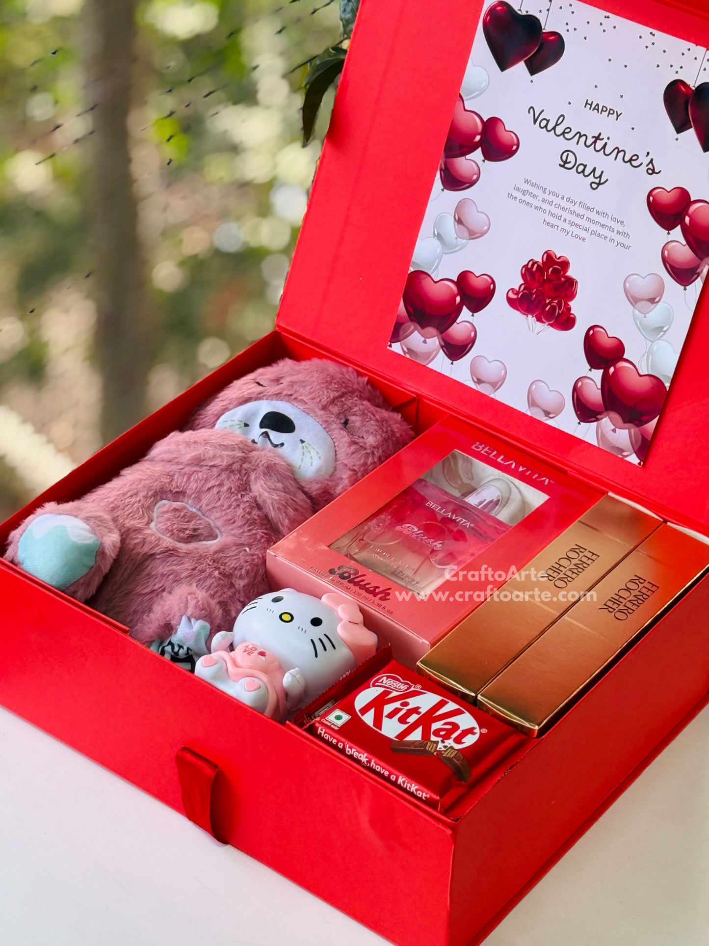 Cute Valentine’s Day Teddy Gift Hamper Box with Perfume, Chocolates & Mini Toy
