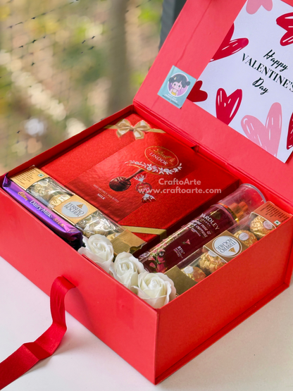 Luxury Valentine’s Day Gift Hamper Box with Chocolates, Roses & Body Mist