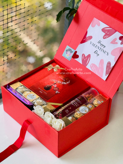 Luxury Valentine’s Day Gift Hamper Box with Chocolates, Roses & Body Mist