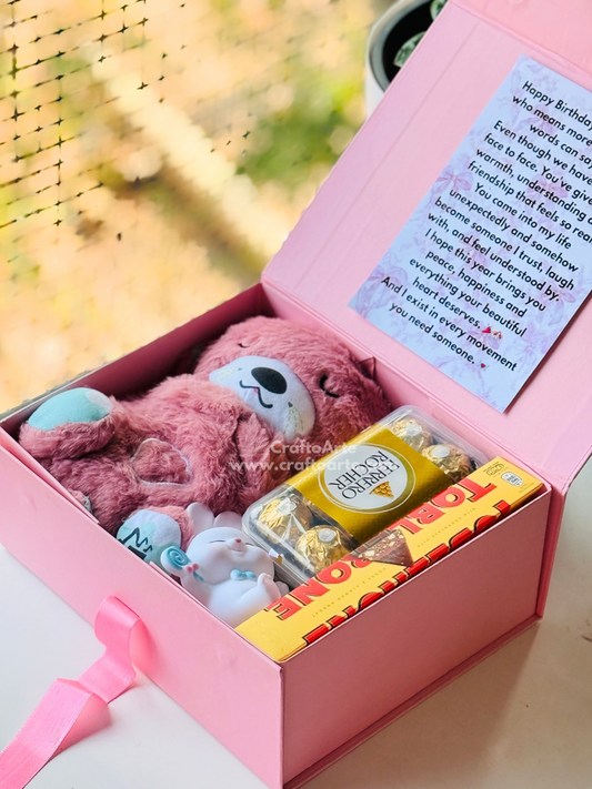 Cute Birthday Gift Hamper for Girlfriend – Teddy & Chocolate Surprise Box-08