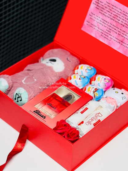 Anniversary Gift Hamper for Girlfriend – Teddy, Perfume & Chocolate Surprise Box-012