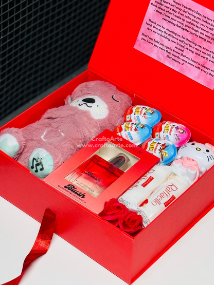 Anniversary Gift Hamper for Girlfriend – Teddy, Perfume & Chocolate Surprise Box-012
