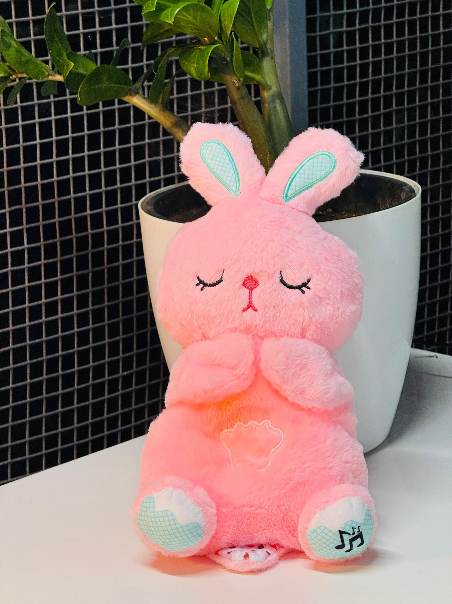 Cute Breathing Rabbit Plush Toy with Light & Sound