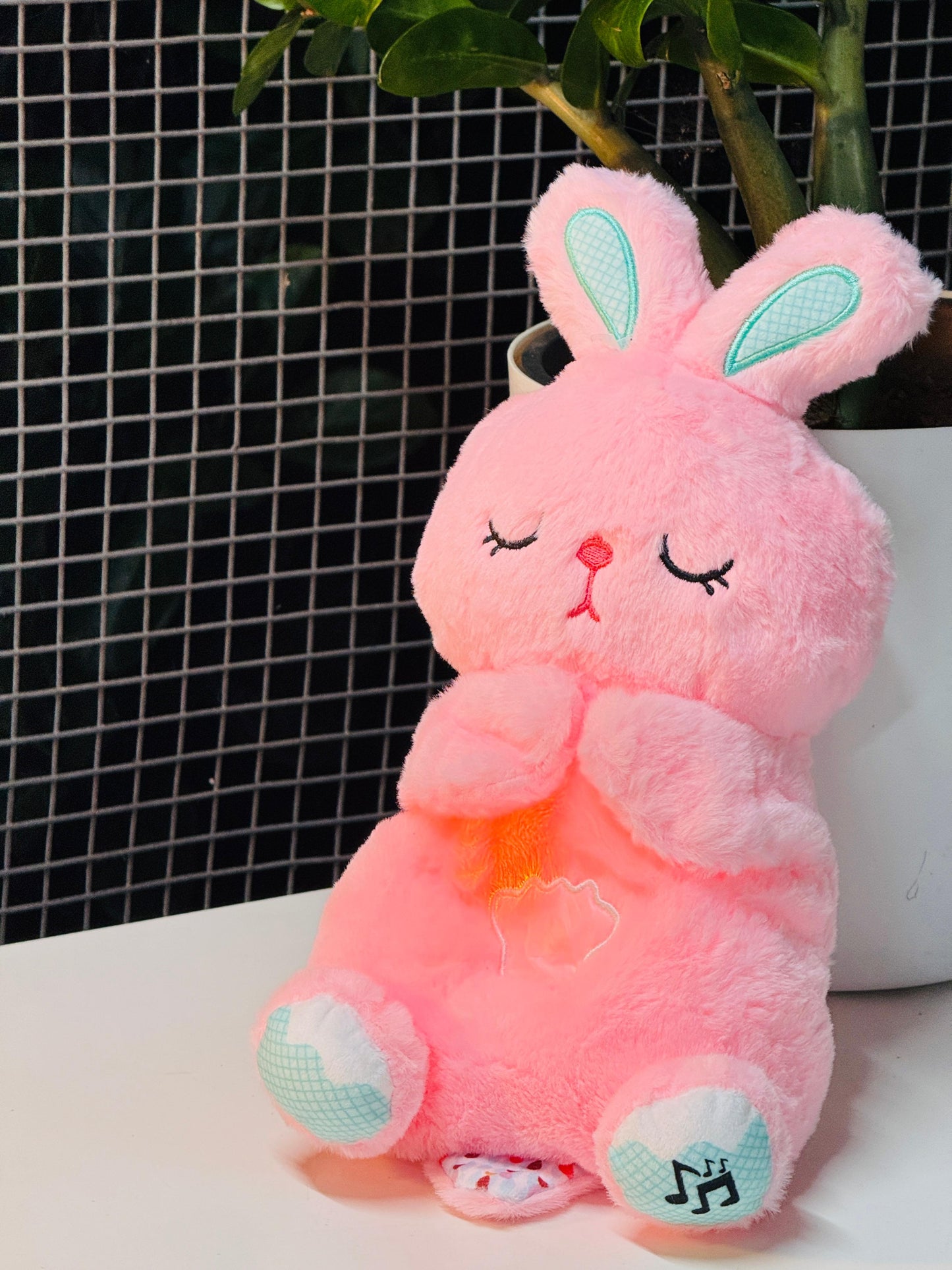 Cute Breathing Rabbit Plush Toy with Light & Sound