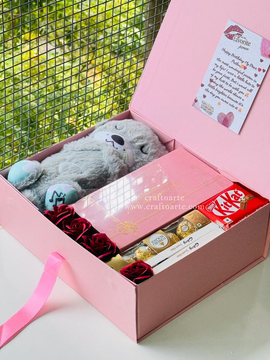 Romantic Breathing Teddy Gift Hamper with Premium Chocolates & Roses