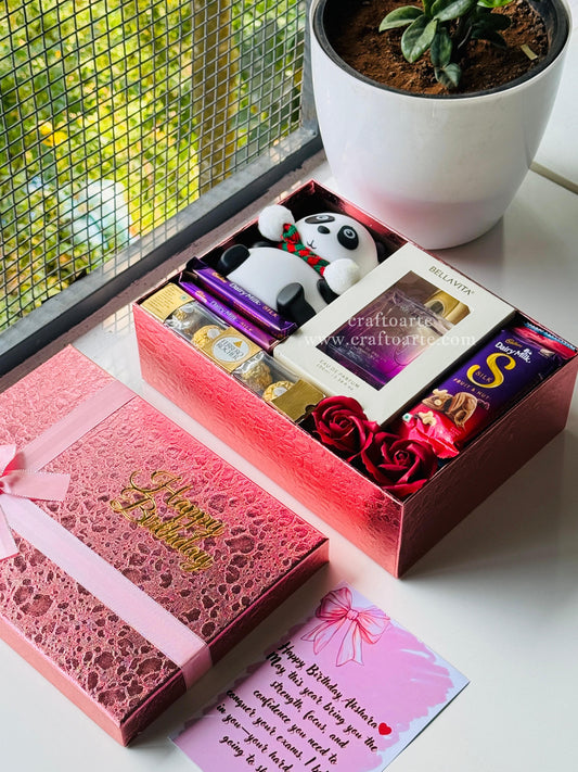 Luxury Birthday Gift Hamper with Panda Showpiece, Perfume & Premium Chocolates – Elegant Surprise Box